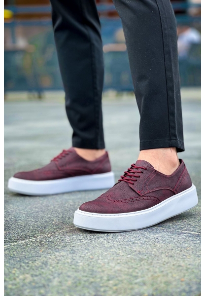 MirgeShoes Bordo Bağcıklı Erkek Klasik Casual Ayakkabı Rahat Yüksek Kalın BYZ Taban MRG01062467