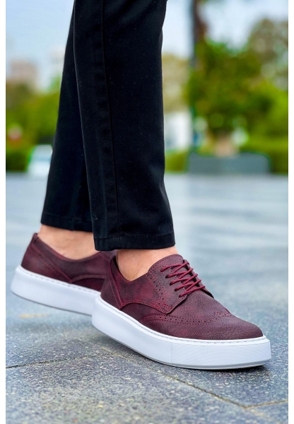 MirgeShoes Bordo Bağcıklı Erkek Klasik Casual Ayakkabı Rahat Yüksek Kalın BYZ Taban MRG01062467
