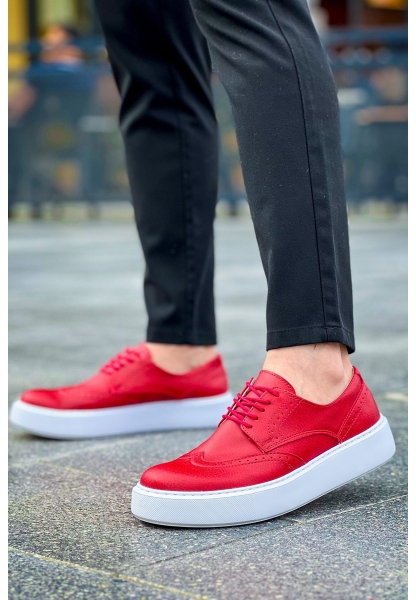 MirgeShoes Kırmızı Bağcıklı Erkek Klasik Casual Ayakkabı Yüksek Kalın BYZ Taban MRG01062467