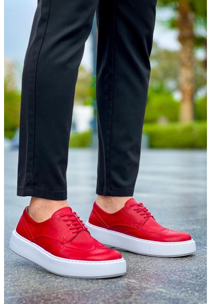MirgeShoes Kırmızı Bağcıklı Erkek Klasik Casual Ayakkabı Yüksek Kalın BYZ Taban MRG01062467