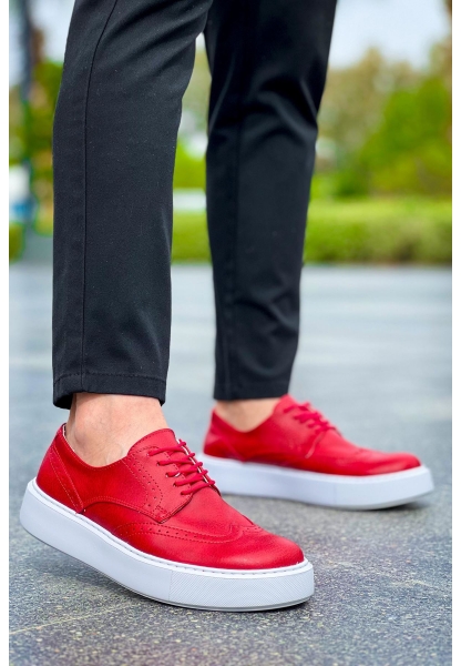 MirgeShoes Kırmızı Bağcıklı Erkek Klasik Casual Ayakkabı Yüksek Kalın BYZ Taban MRG01062467