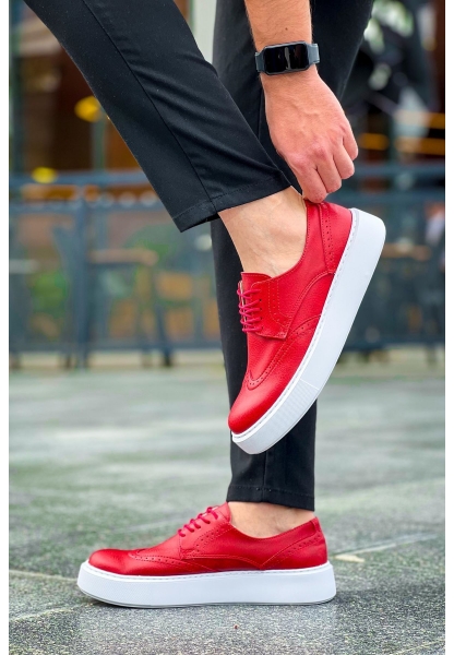MirgeShoes Kırmızı Bağcıklı Erkek Klasik Casual Ayakkabı Yüksek Kalın BYZ Taban MRG01062467