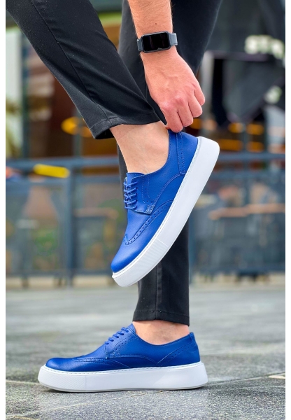 MirgeShoes Mavi Bağcıklı Erkek Klasik Casual Ayakkabı Rahat Yüksek Kalın BYZ Taban MRG01062467