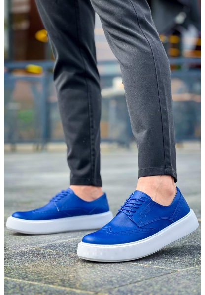 MirgeShoes Mavi Bağcıklı Erkek Klasik Casual Ayakkabı Rahat Yüksek Kalın BYZ Taban MRG01062467
