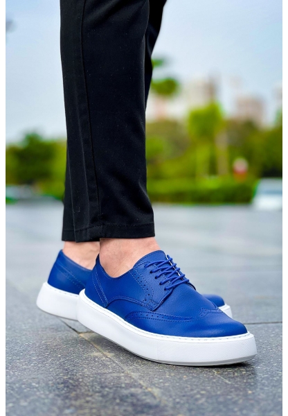 MirgeShoes Mavi Bağcıklı Erkek Klasik Casual Ayakkabı Rahat Yüksek Kalın BYZ Taban MRG01062467
