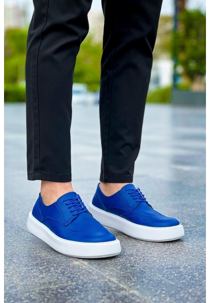 MirgeShoes Mavi Bağcıklı Erkek Klasik Casual Ayakkabı Rahat Yüksek Kalın BYZ Taban MRG01062467