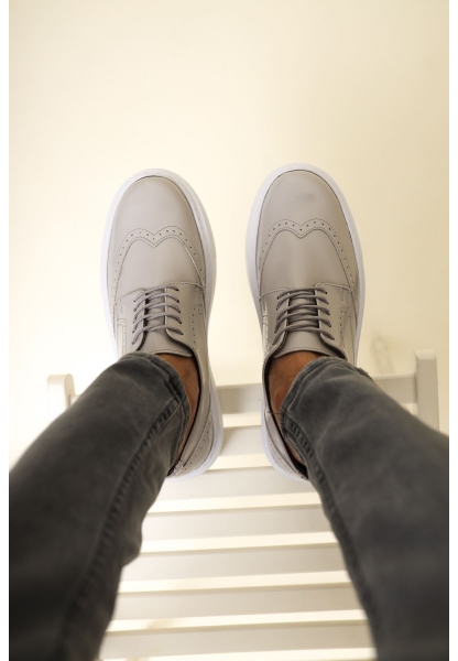 MirgeShoes Bej Bağcıklı Erkek Klasik Casual Ayakkabı Rahat Yüksek Kalın BYZ Taban MRG01062467