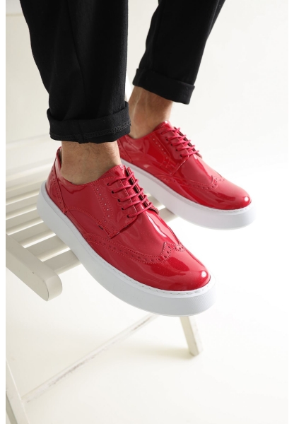 MirgeShoes Kırmızı Bağcıklı Erkek Klasik Casual Ayakkabı Rahat Yüksek Kalın BYZ Taban MRG01062467