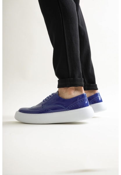MirgeShoes Lacivert Bağcıklı Erkek Klasik Casual Ayakkabı Rahat Yüksek Kalın BYZ Taban MRG01062467