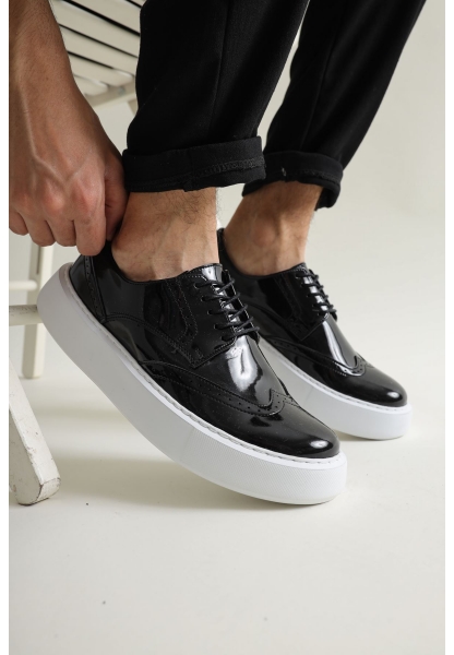 MirgeShoes Siyah Bağcıklı Erkek Klasik Casual Ayakkabı Rahat Yüksek Kalın BYZ Taban MRG01062467