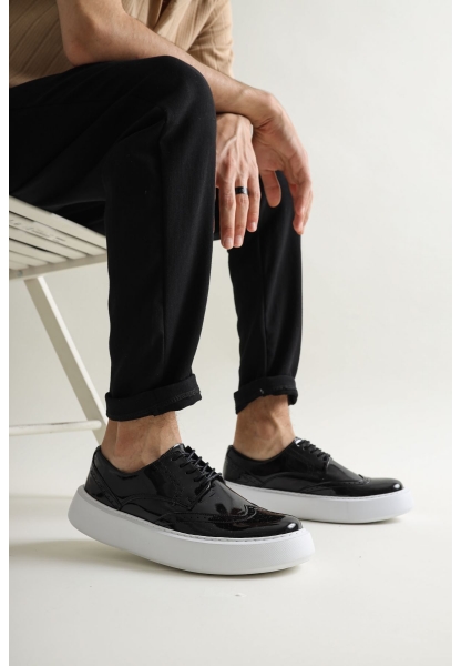 MirgeShoes Siyah Bağcıklı Erkek Klasik Casual Ayakkabı Rahat Yüksek Kalın BYZ Taban MRG01062467