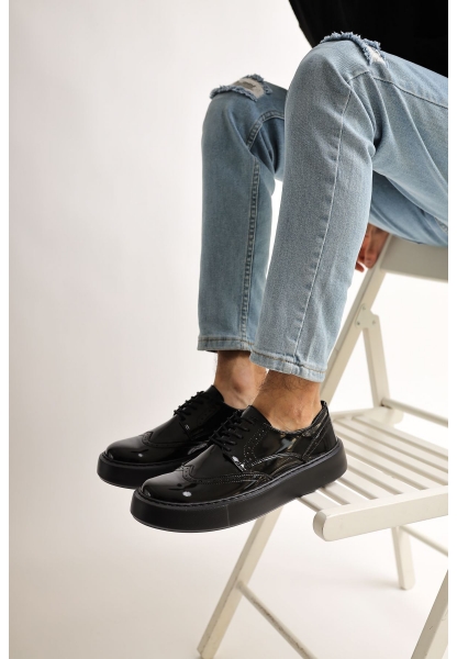 MirgeShoes Siyah Bağcıklı Erkek Klasik Casual Ayakkabı Rahat Yüksek Kalın SYH Taban MRG01062467