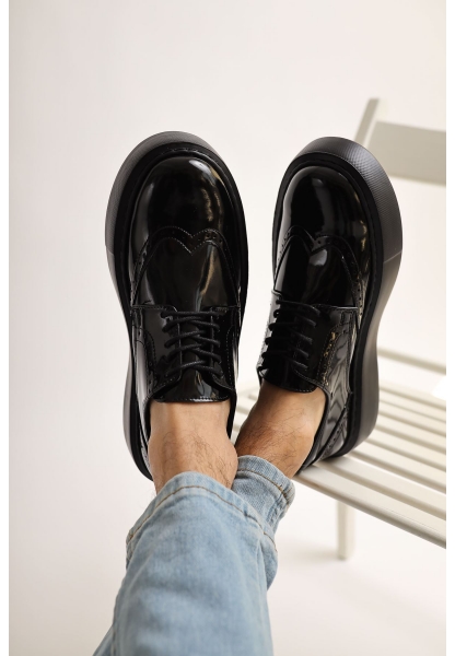 MirgeShoes Siyah Bağcıklı Erkek Klasik Casual Ayakkabı Rahat Yüksek Kalın SYH Taban MRG01062467