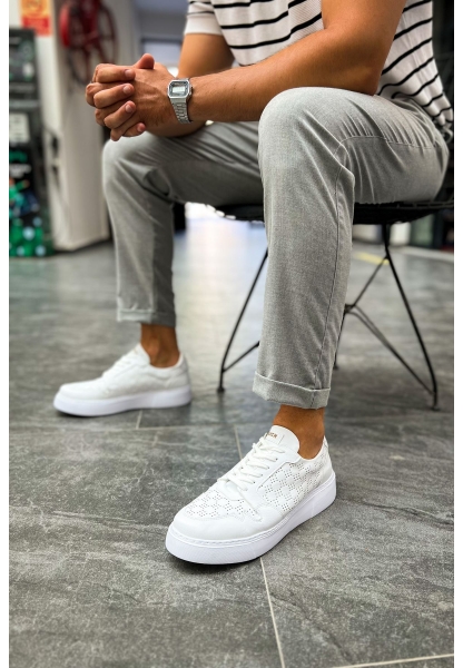 MirgeShoes Beyaz Bağcıklı Erkek Oxford Ayakkabı Yüksek Kalın BYZ Taban MRG01062471