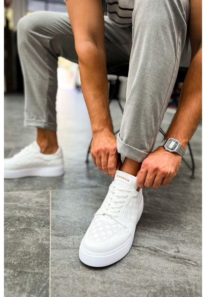 MirgeShoes Beyaz Bağcıklı Erkek Oxford Ayakkabı Yüksek Kalın BYZ Taban MRG01062471