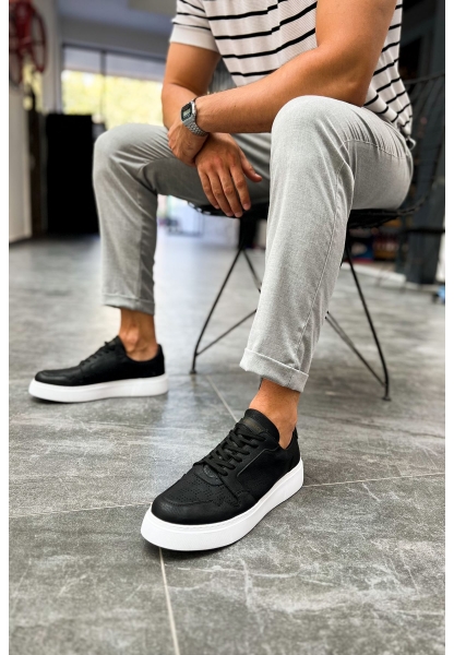 MirgeShoes Siyah Bağcıklı Erkek Oxford Ayakkabı Yüksek Kalın BYZ Taban MRG01062471