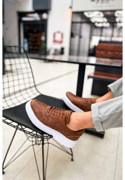 MirgeShoes Taba Bağcıklı Erkek Oxford Ayakkabı Yüksek Kalın BYZ Taban MRG01062471