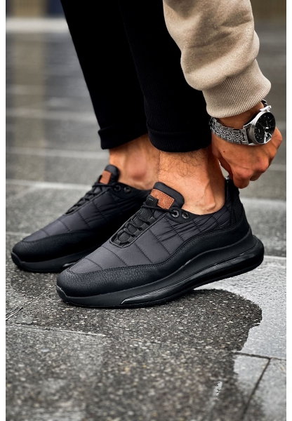 MirgeShoes Siyah Erkek Sport Runner Ayakkabı Bağcıklı Rahat Kalın SYH Taban MRG01062497