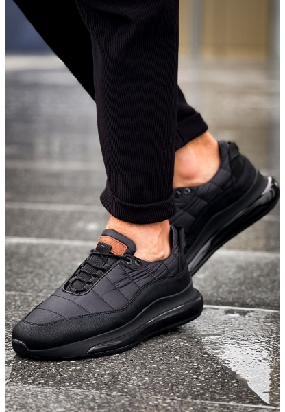 MirgeShoes Siyah Erkek Sport Runner Ayakkabı Bağcıklı Rahat Kalın SYH Taban MRG01062497