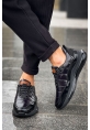 MirgeShoes Parlak Siyah Erkek Sport Runner Ayakkabı Bağcıklı Rahat Kalın SYH Taban MRG01062497