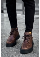 MirgeShoes Kahve Bağcıklı Fermuarlı Erkek Yarım Bilek Bot Kalın SYH Taban MRG01062531