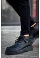 MirgeShoes Siyah Bağcıklı Fermuarlı Erkek Yarım Bilek Bot Cilt Kalın SYH Taban MRG01062531