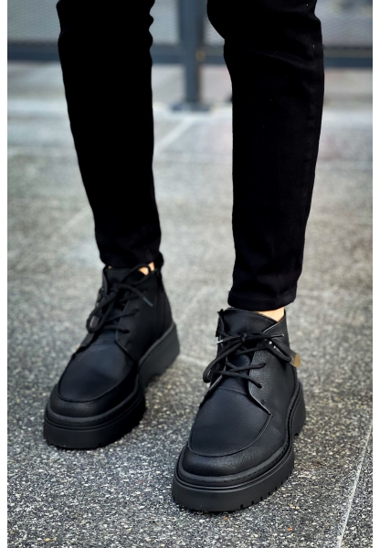 MirgeShoes Siyah Bağcıklı Fermuarlı Erkek Yarım Bilek Bot Cilt Kalın SYH Taban MRG01062531