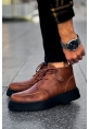 MirgeShoes Koyu Taba Bağcıklı Fermuarlı Erkek Yarım Bilek Bot Kalın SYH Taban MRG01062531