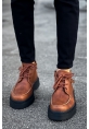 MirgeShoes Koyu Taba Bağcıklı Fermuarlı Erkek Yarım Bilek Bot Kalın SYH Taban MRG01062531