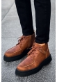 MirgeShoes Koyu Taba Bağcıklı Fermuarlı Erkek Yarım Bilek Bot Kalın SYH Taban MRG01062531