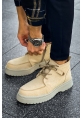 MirgeShoes Kum Bağcıklı Fermuarlı Erkek Yarım Bilek Bot Kalın KREM Taban MRG01062531