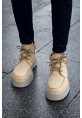 MirgeShoes Kum Bağcıklı Fermuarlı Erkek Yarım Bilek Bot Kalın KREM Taban MRG01062531