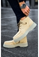 MirgeShoes Kum Bağcıklı Fermuarlı Erkek Yarım Bilek Bot Kalın KREM Taban MRG01062531
