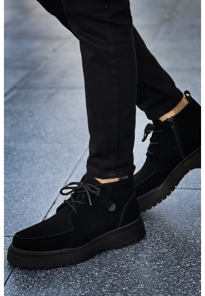 MirgeShoes Siyah Bağcıklı Fermuarlı Erkek Yarım Bilek Bot Kalın SYH Taban MRG01062531