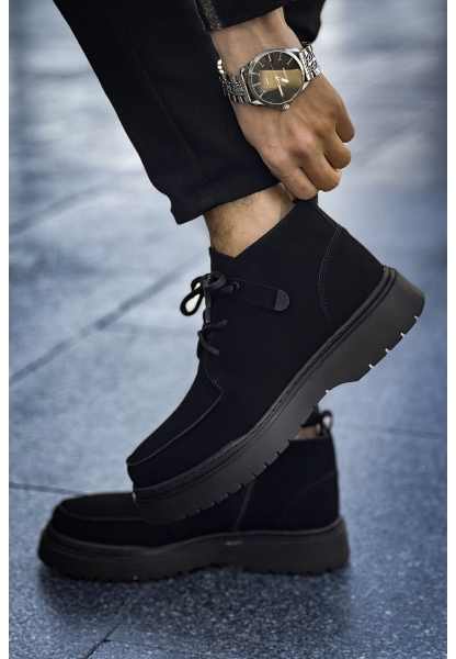 MirgeShoes Siyah Bağcıklı Fermuarlı Erkek Yarım Bilek Bot Kalın SYH Taban MRG01062531