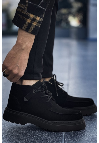 MirgeShoes Siyah Bağcıklı Fermuarlı Erkek Yarım Bilek Bot Kalın SYH Taban MRG01062531