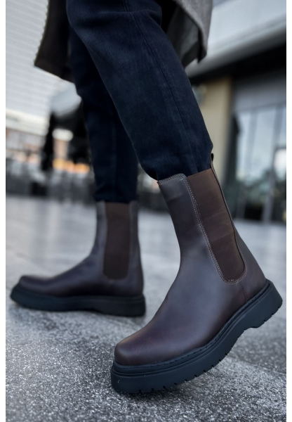 MirgeShoes Kahve Lastikli Erkek Postal Bot Kalın SYH Taban MRG01062541