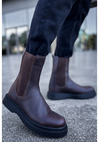 MirgeShoes Kahve Lastikli Erkek Postal Bot Kalın SYH Taban MRG01062541