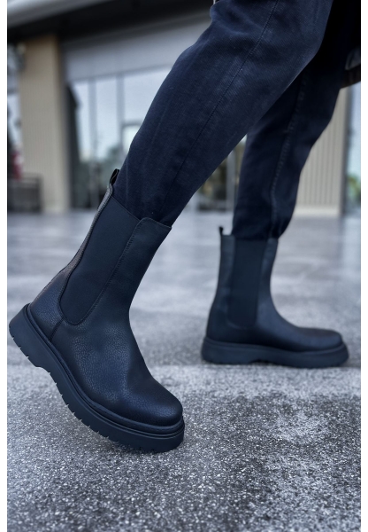 MirgeShoes Siyah Lastikli Erkek Postal Bot Kalın SYH Taban MRG01062541