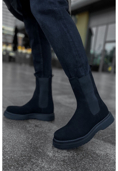 MirgeShoes Siyah Lastikli Erkek Postal Bot Süet Kalın SYH Taban MRG01062541