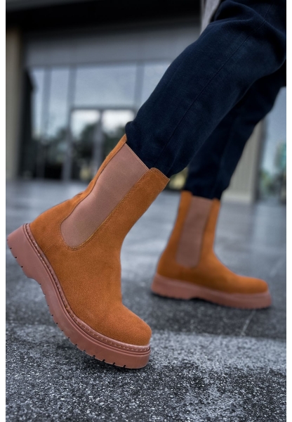 MirgeShoes Taba Lastikli Erkek Postal Bot Süet Kalın TB Taban MRG01062541