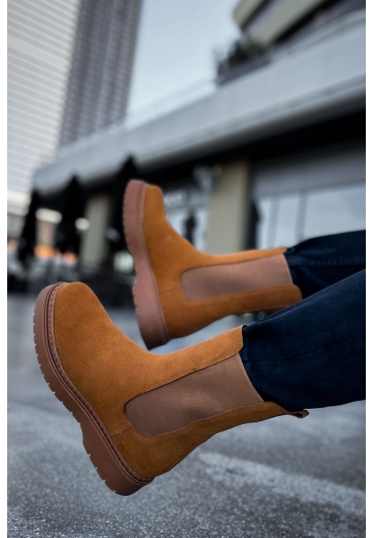 MirgeShoes Taba Lastikli Erkek Postal Bot Süet Kalın TB Taban MRG01062541