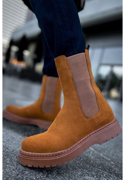 MirgeShoes Taba Lastikli Erkek Postal Bot Süet Kalın TB Taban MRG01062541