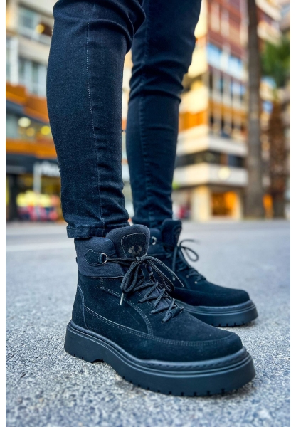 MirgeShoes Siyah Bağcıklı Erkek Yarım Bilek Tarz Model Kalın SYH Taban MRG01062543