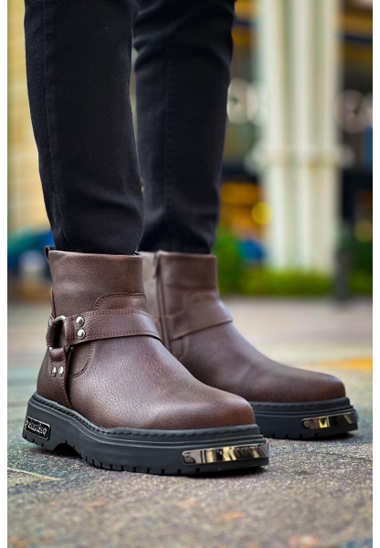 MirgeShoes Kahve Fermuarlı Erkek Chelsea Bot Kalın SYH Taban MRG01062545