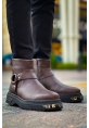 MirgeShoes Kahve Fermuarlı Erkek Chelsea Bot Kalın SYH Taban MRG01062545