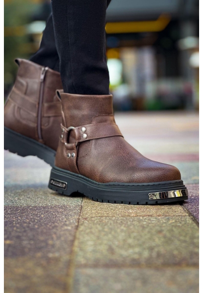 MirgeShoes Kahve Fermuarlı Erkek Chelsea Bot Kalın SYH Taban MRG01062545