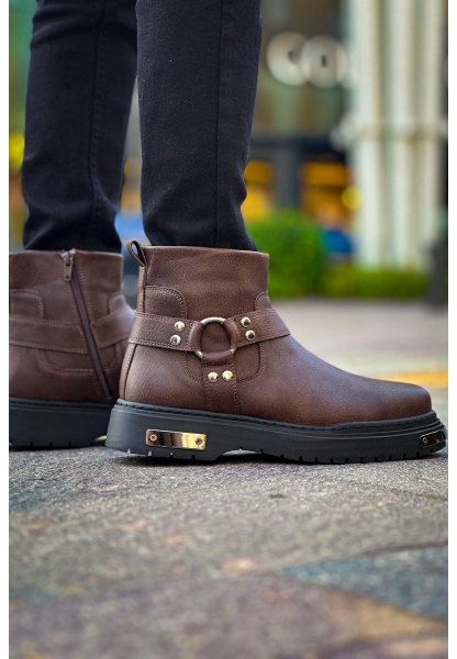 MirgeShoes Kahve Fermuarlı Erkek Chelsea Bot Kalın SYH Taban MRG01062545