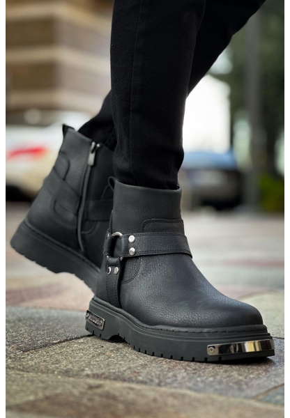 MirgeShoes Siyah Fermuarlı Erkek Chelsea Bot Kalın SYH Taban MRG01062545