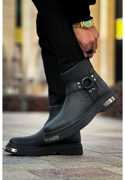 MirgeShoes Siyah Fermuarlı Erkek Chelsea Bot Kalın SYH Taban MRG01062545